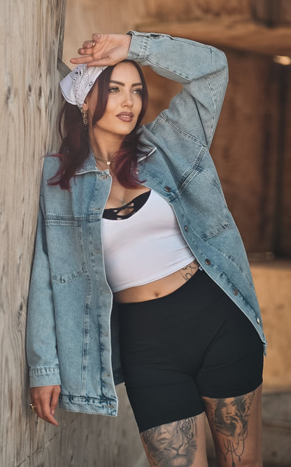 Oversize Jeansjacke - OHNE TATTOOMOTIV