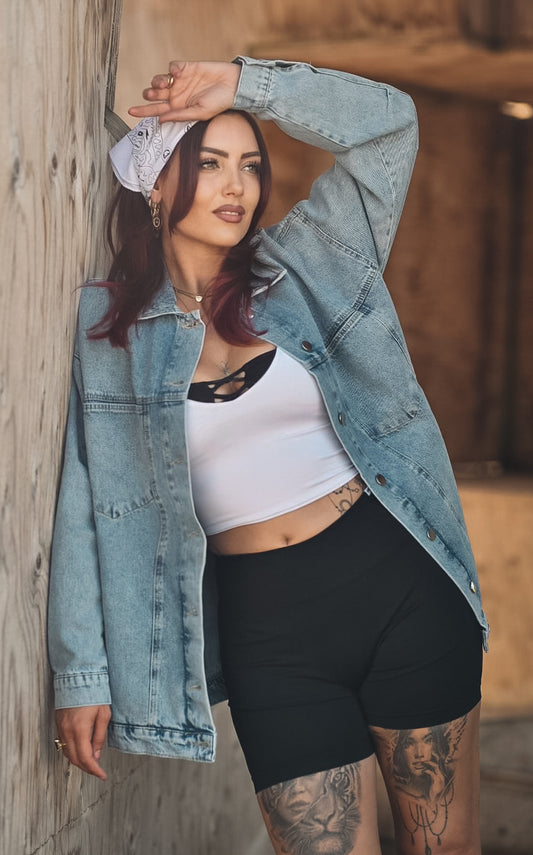 Oversize Jeansjacke - OHNE TATTOOMOTIV