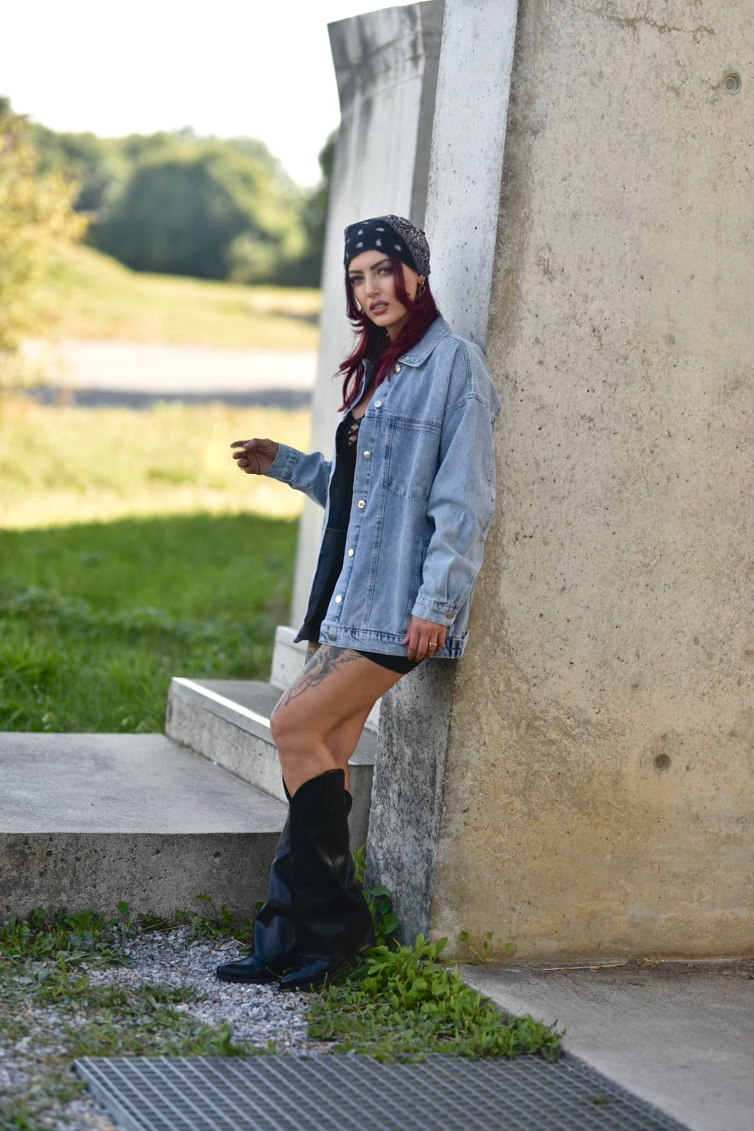 Oversize Jeansjacke - OHNE TATTOOMOTIV