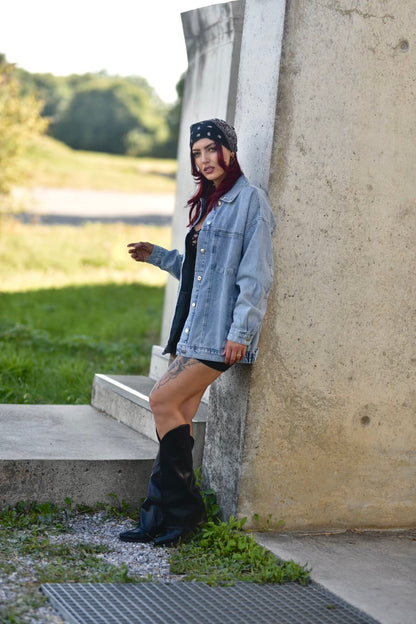 Oversize Jeansjacke - OHNE TATTOOMOTIV